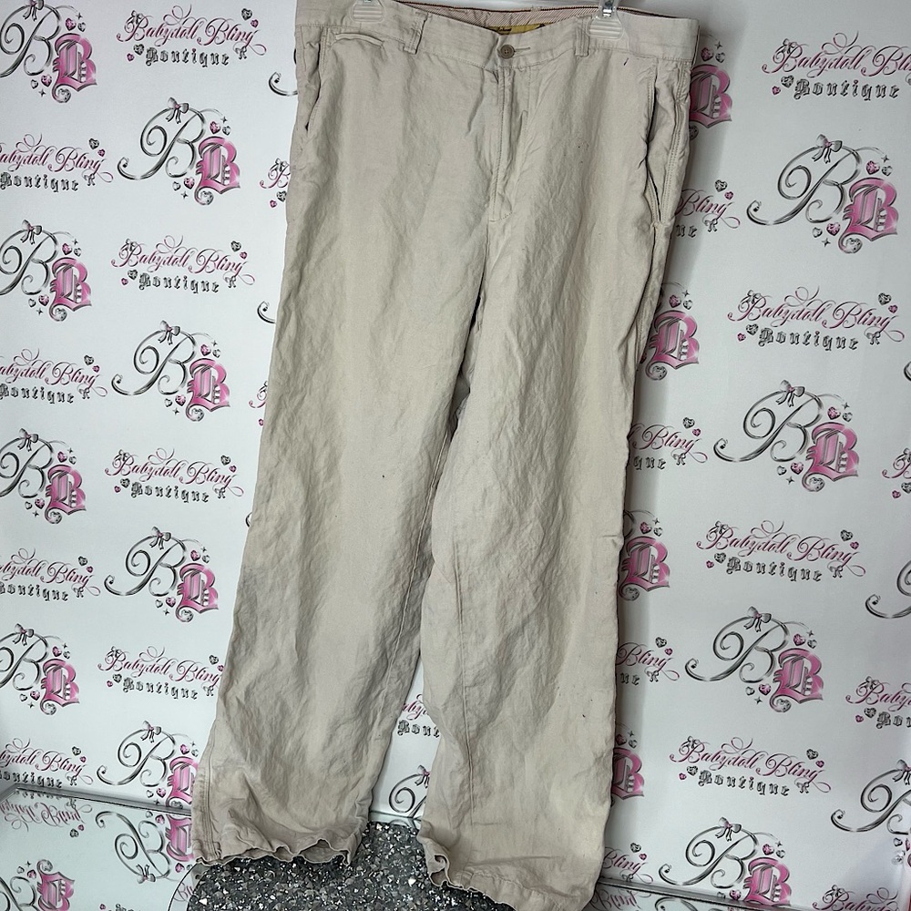 Tommy Bahama pants linen & silk flowy beach style Tan Chinos Relaxed Fit comfy